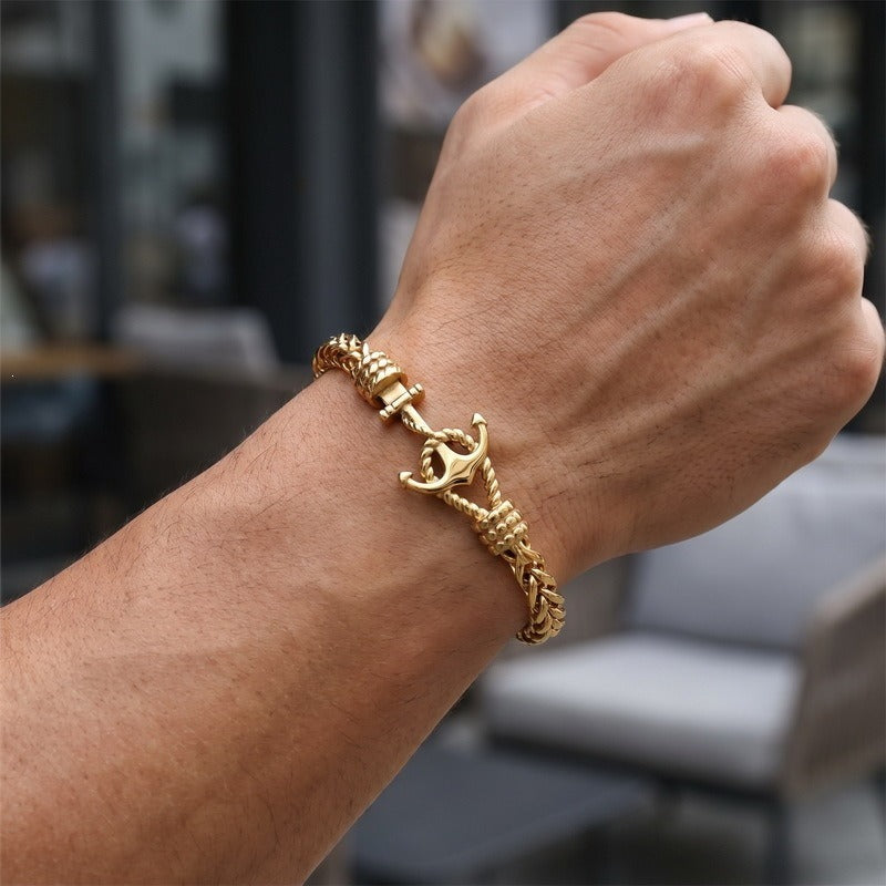 Kemston Anchor Chain Bracelet for Men Titanium Steel Curb Link Nautical KB215363-KFC