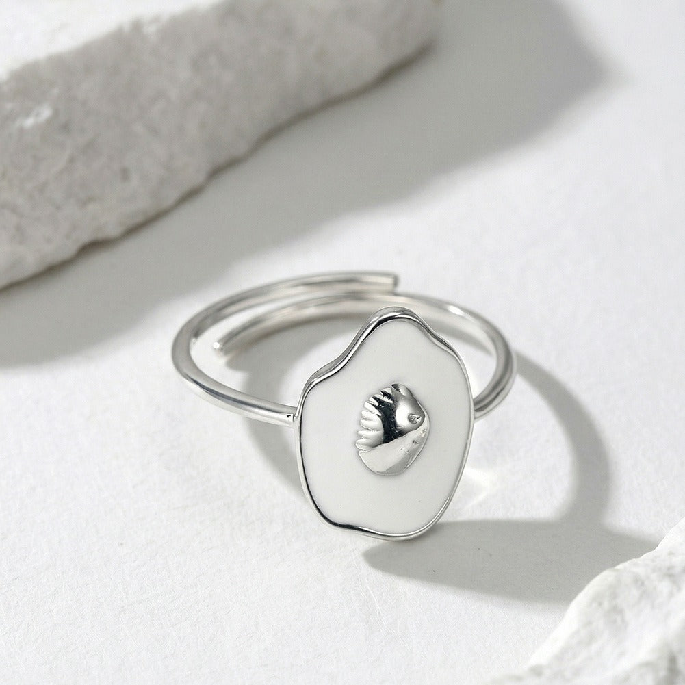 Kemstone Shell Ring for Women 925 Sterling Silver Adjustable Open Enamel Detail APR45