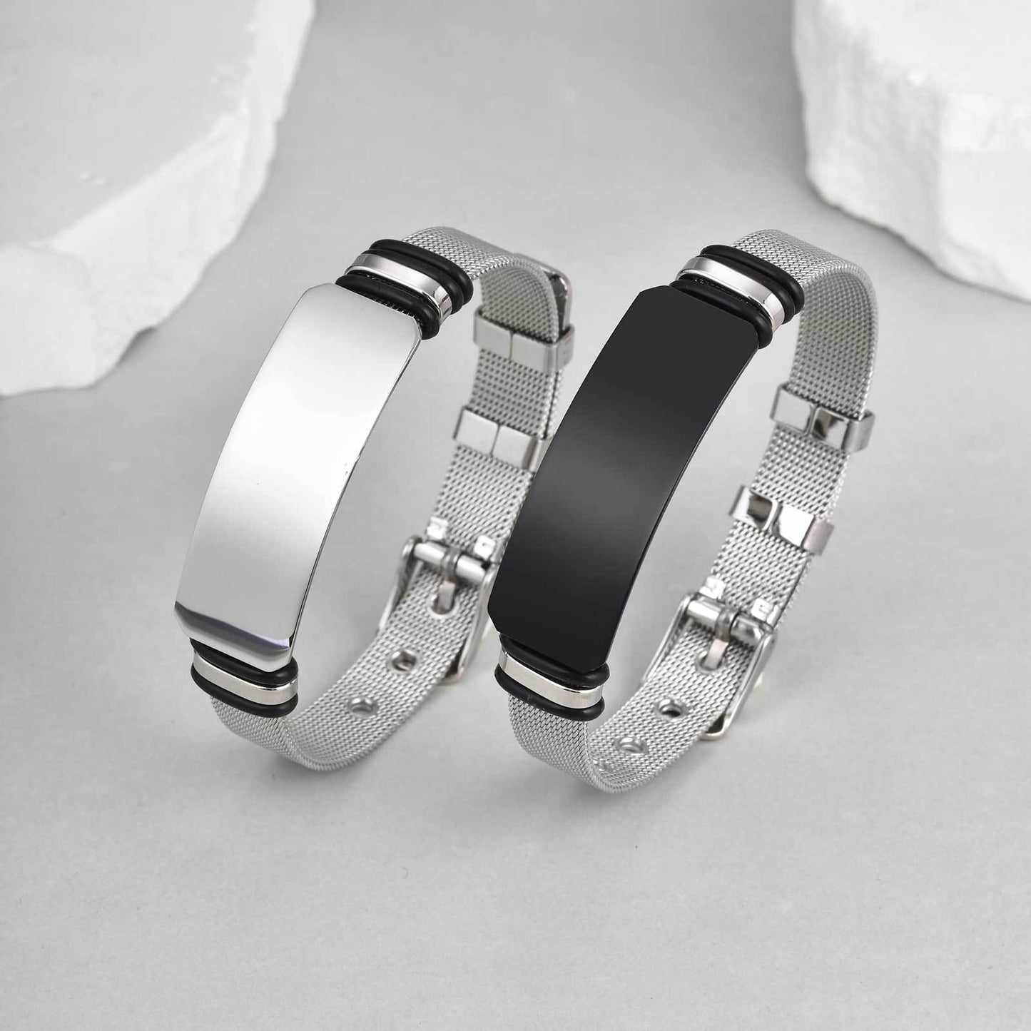 Kemstone Stainless Steel Mesh ID Bracelet for Men – Adjustable Watchband Style BR-2794
