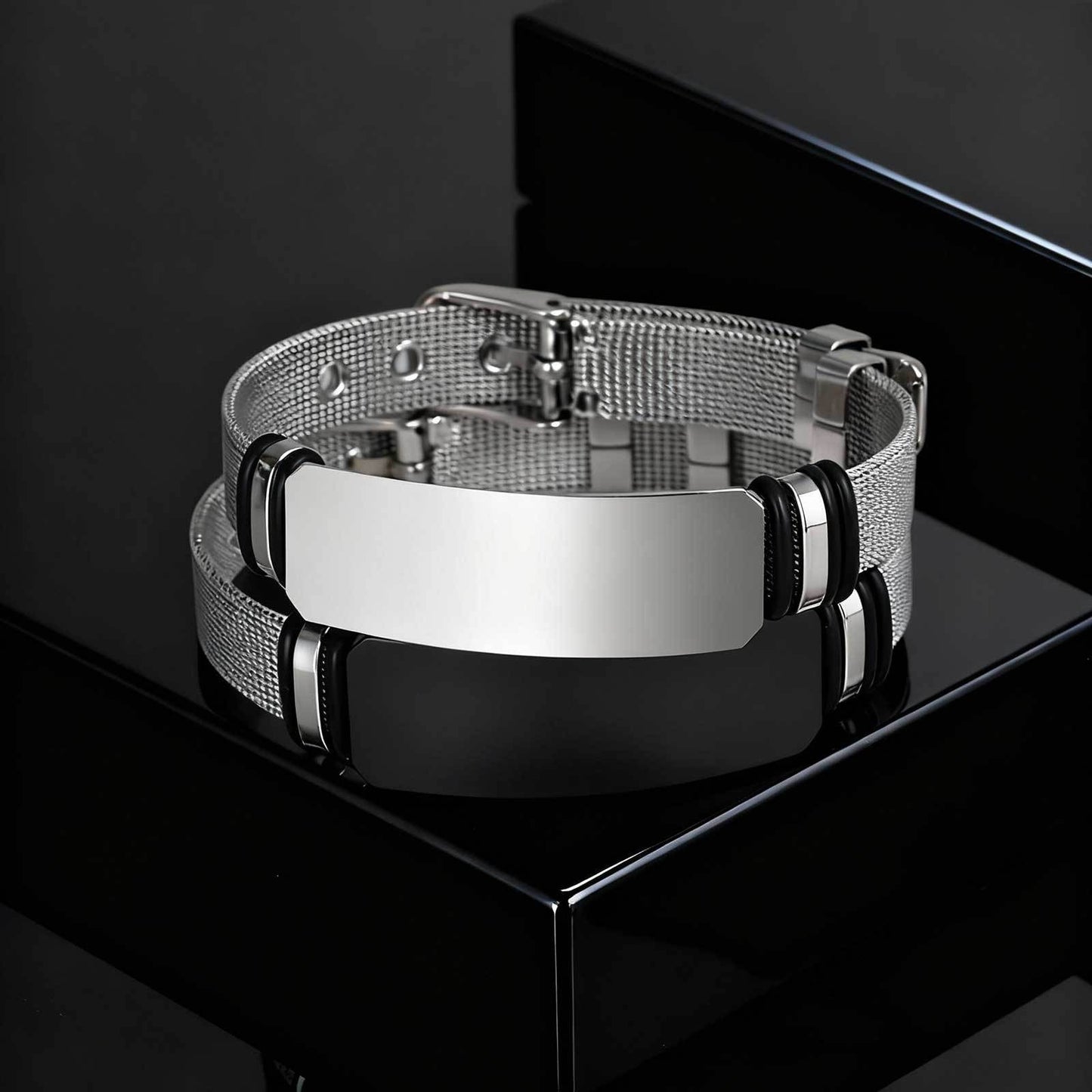 Kemstone Stainless Steel Mesh ID Bracelet for Men – Adjustable Watchband Style BR-2794