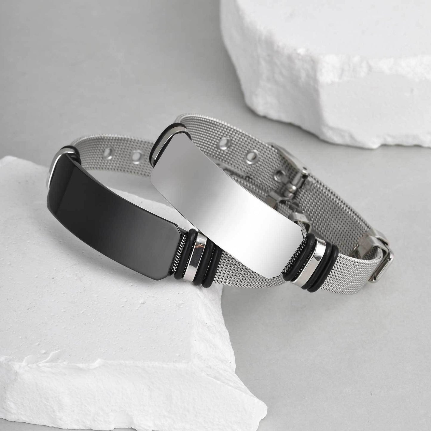Kemstone Stainless Steel Mesh ID Bracelet for Men – Adjustable Watchband Style BR-2794