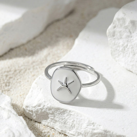 Kemstone Starfish Ring for Women 925 Sterling Silver Enamel Oval Adjustable Open Gold Silver APR44