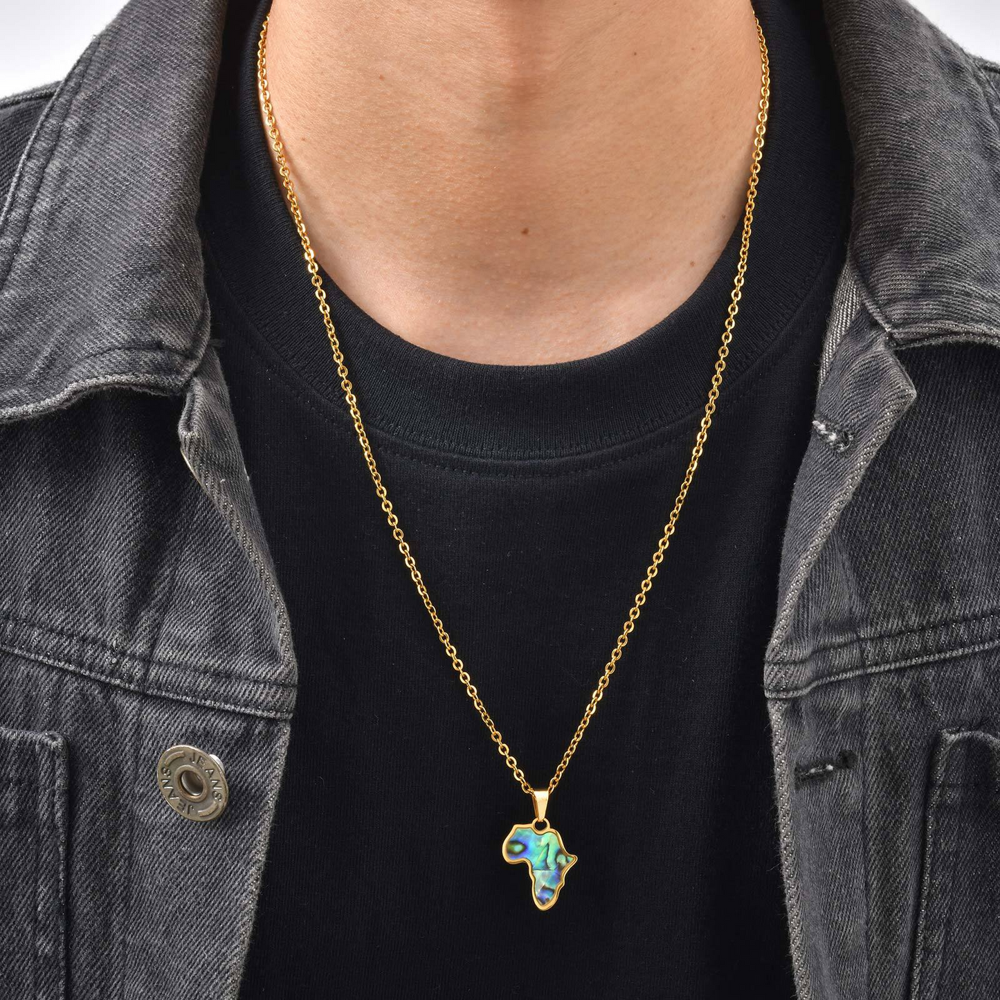 Kemstone Stainless Steel Africa Map Pendant Necklace – Abalone Shell Style for Men & Women PN-2185
