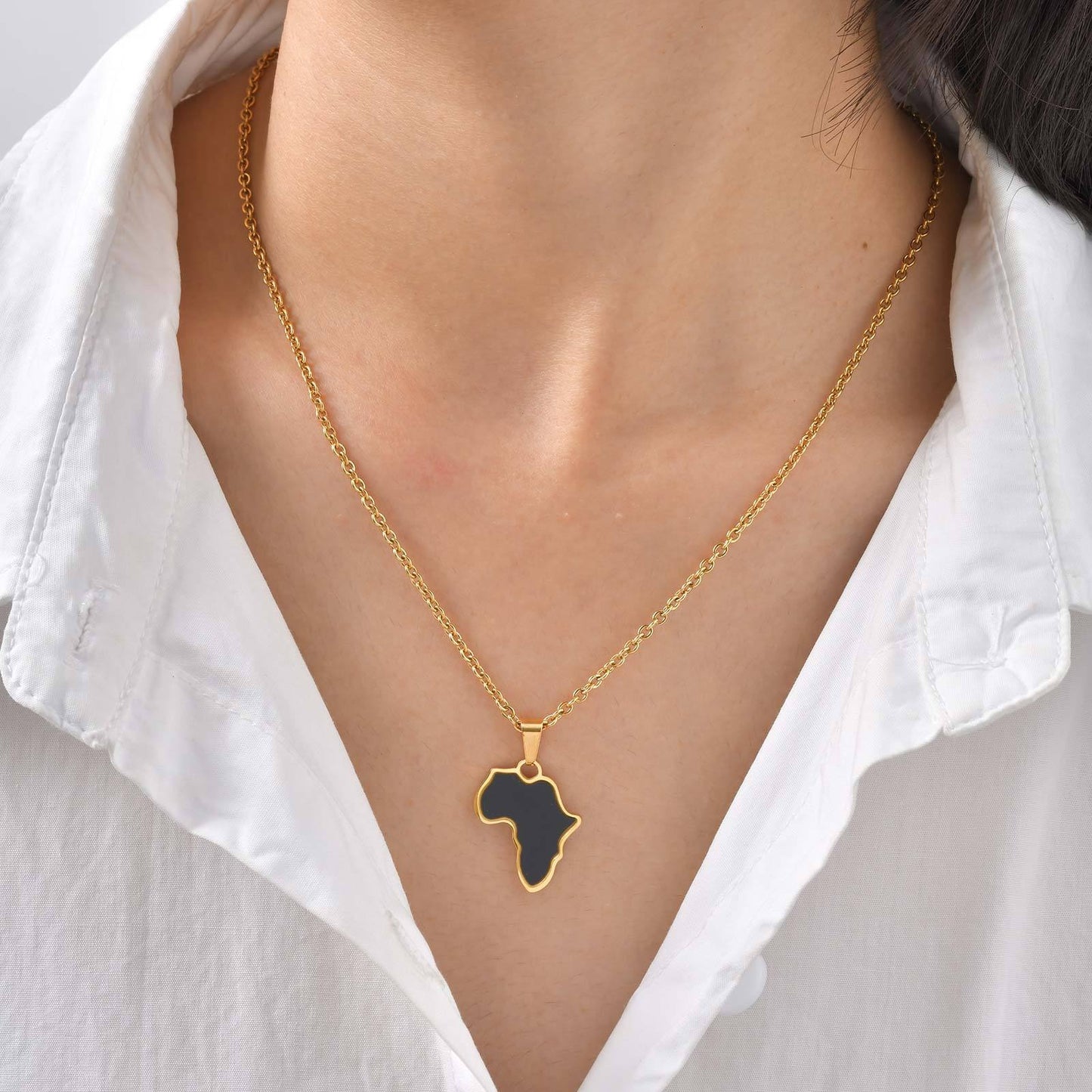 Kemstone Stainless Steel Africa Map Pendant Necklace – Abalone Shell Style for Men & Women PN-2185
