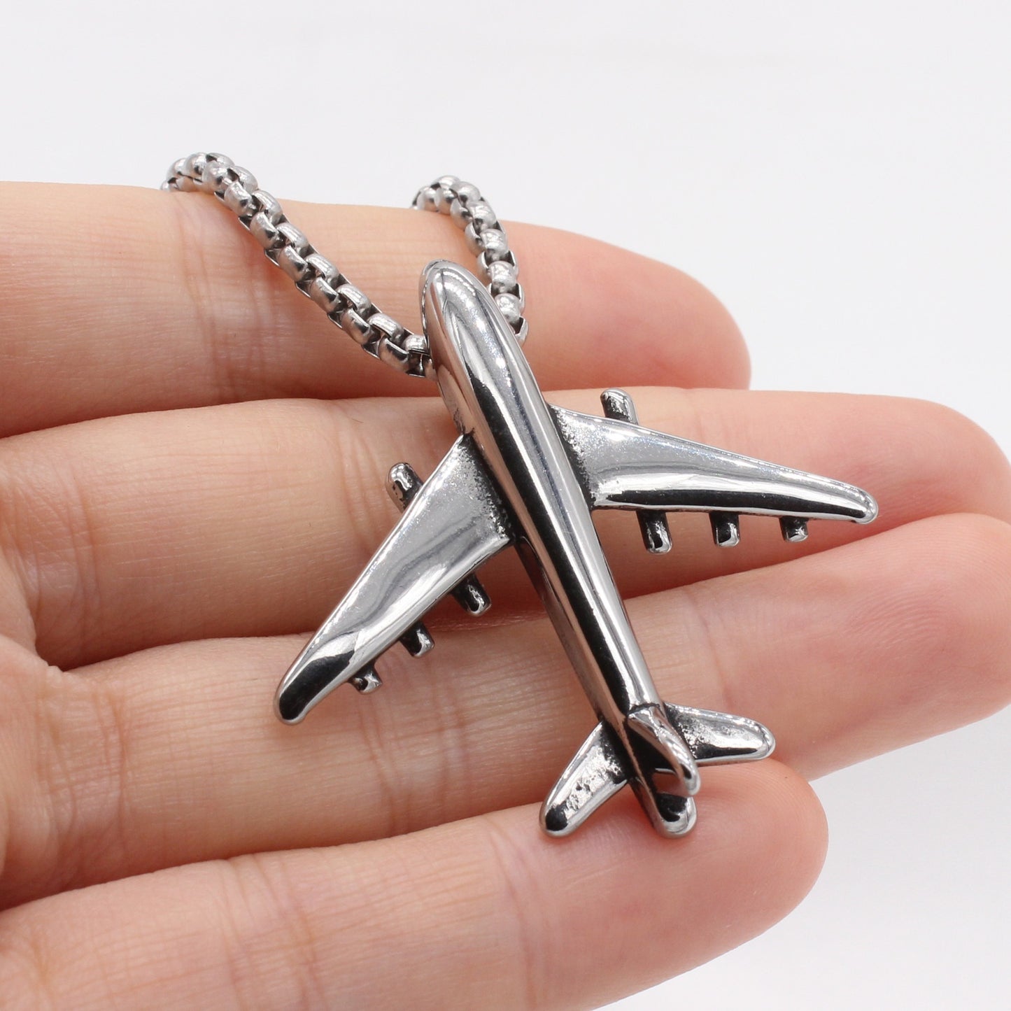 Kemston Titanium Steel  Airplane Pendant Necklace for Men Minimal Design P1483