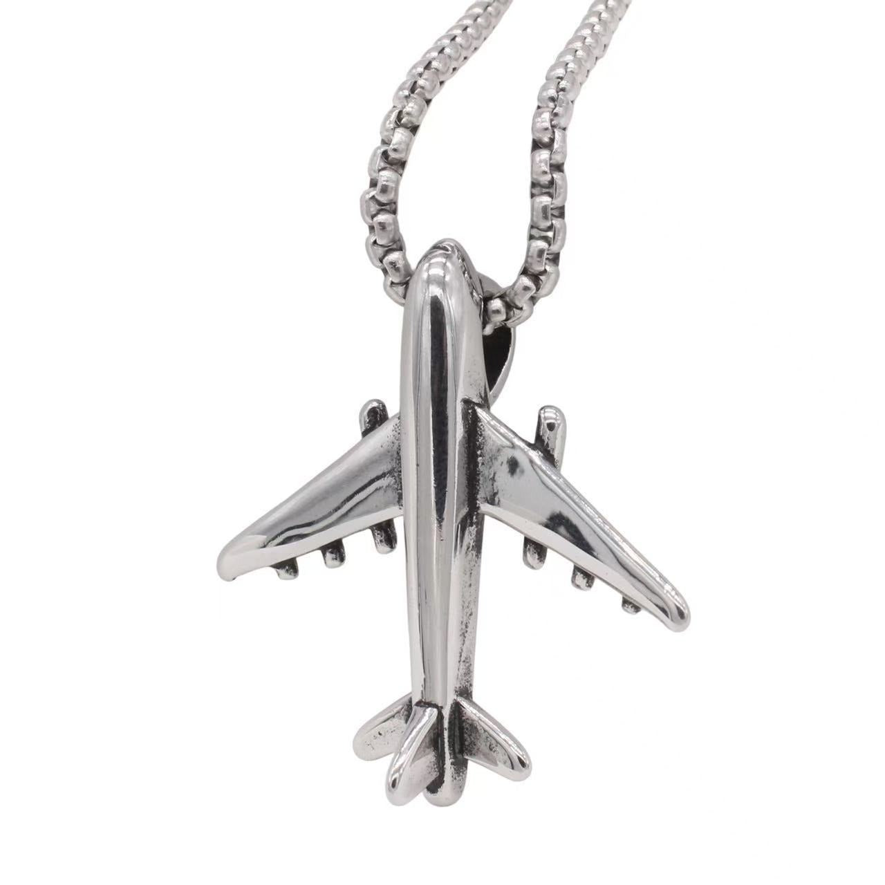 Kemston Titanium Steel  Airplane Pendant Necklace for Men Minimal Design P1483