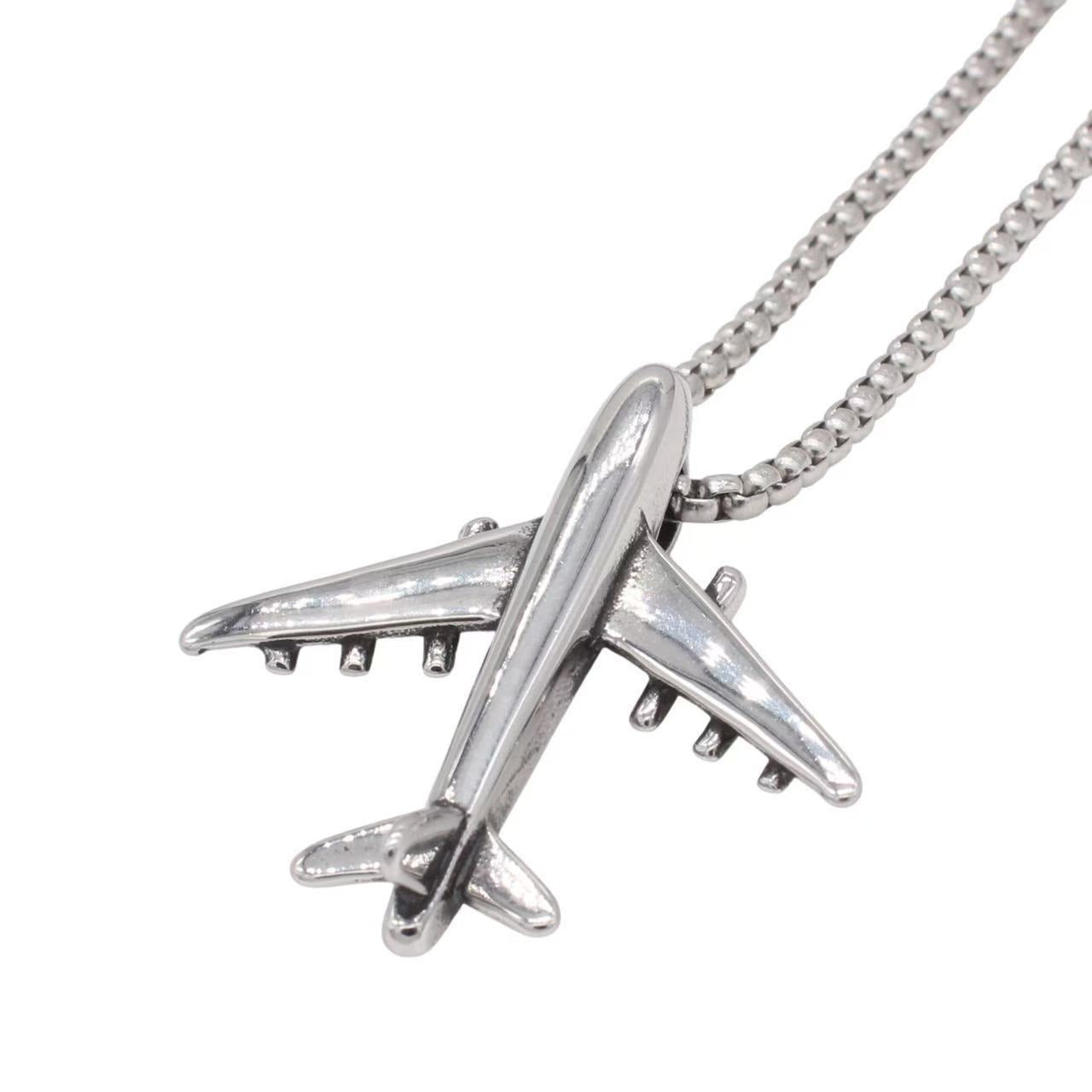 Kemston Titanium Steel  Airplane Pendant Necklace for Men Minimal Design P1483