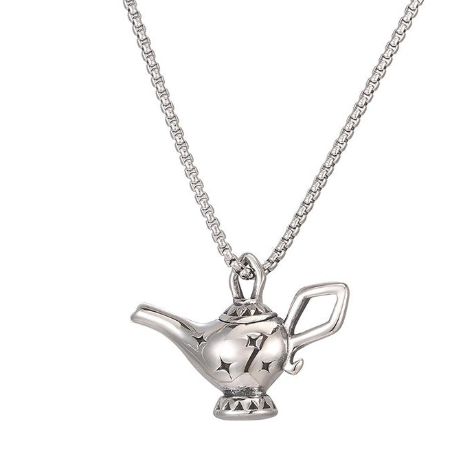 Kemstone Titanium Steel Aladdin Lamp Pendant Necklace – Vintage Wish Symbol for Men KP119296-KJX