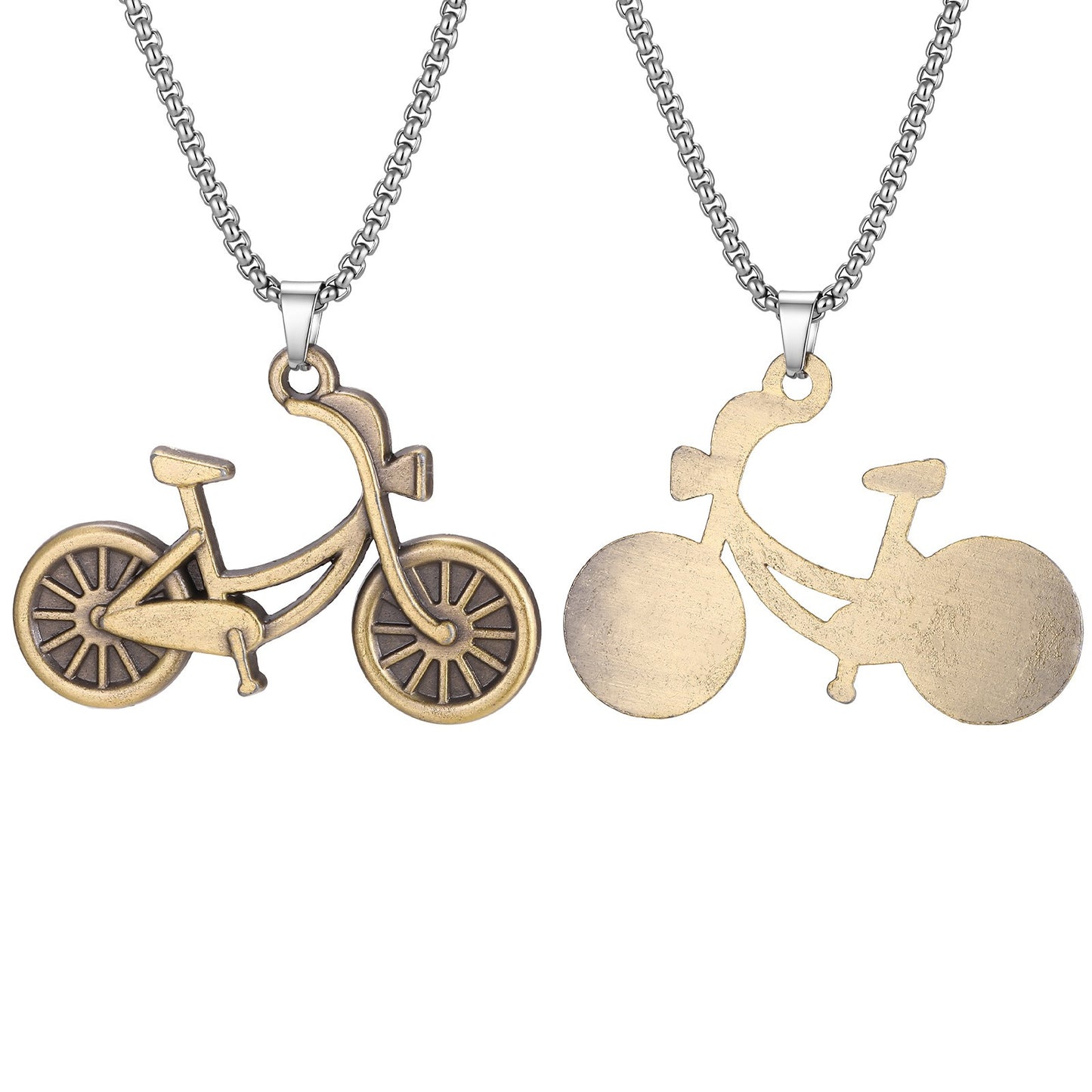Kemston Bicycle Pendant Necklace for Men Vintage Alloy Design Stainless Steel Chain NC-2999