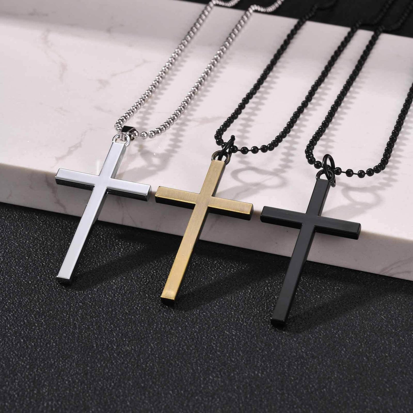Kemston Cross Pendant Necklace for Men Alloy Long Chain Hip Hop Style NC-3028