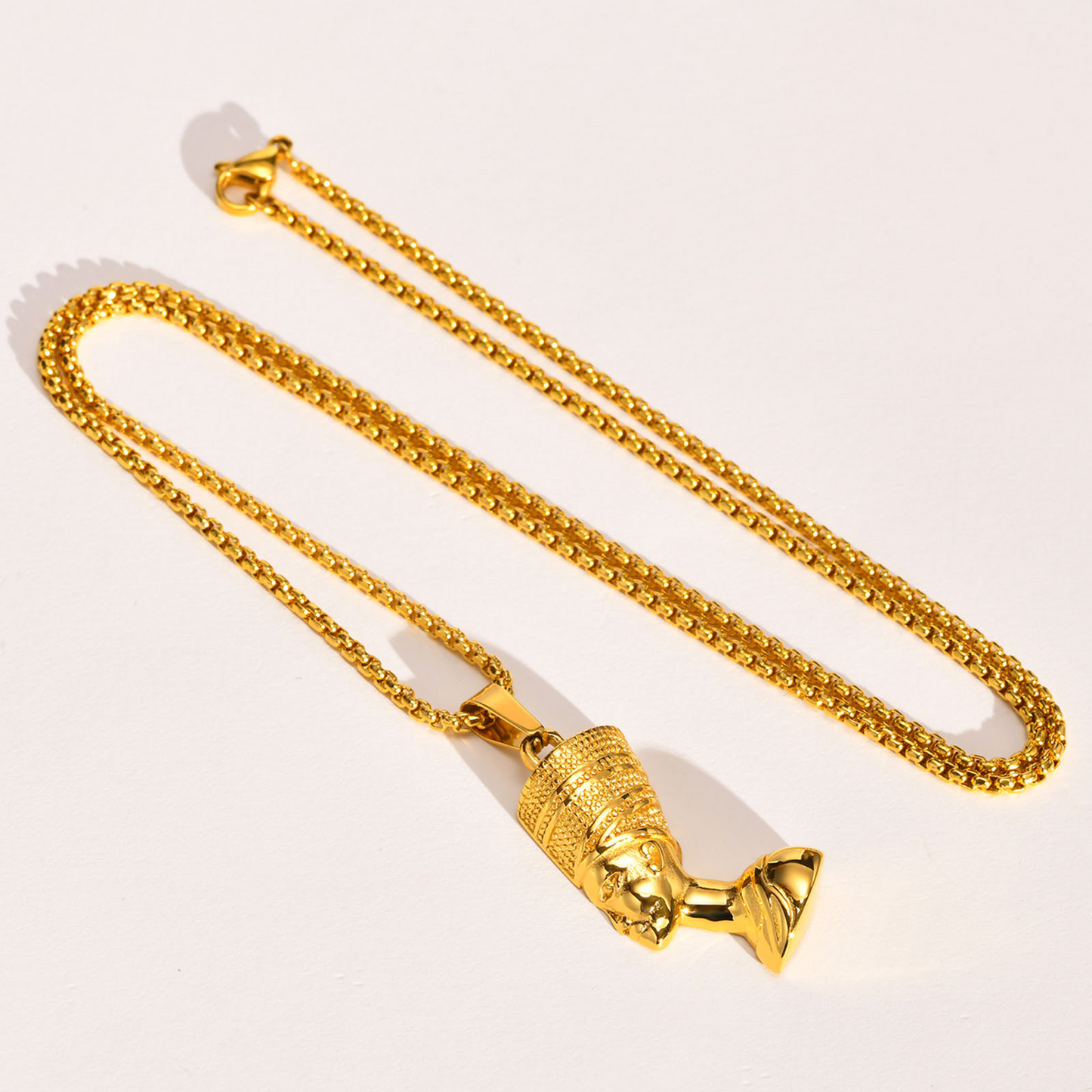 Kemston Nefertiti Pendant Necklace for Men Stainless Steel Gold Plated Egyptian Style PN-1628