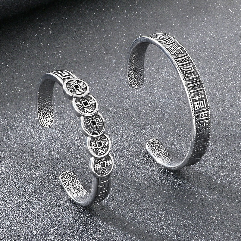Kemstone Titanium Steel Ancient Coin Open Cuff Bracelet for Men KB209316-LU