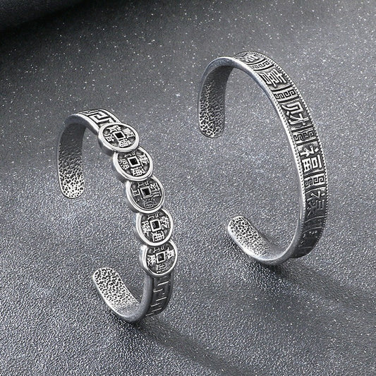 Kemstone Titanium Steel Ancient Coin Open Cuff Bracelet for Men KB209316-LU