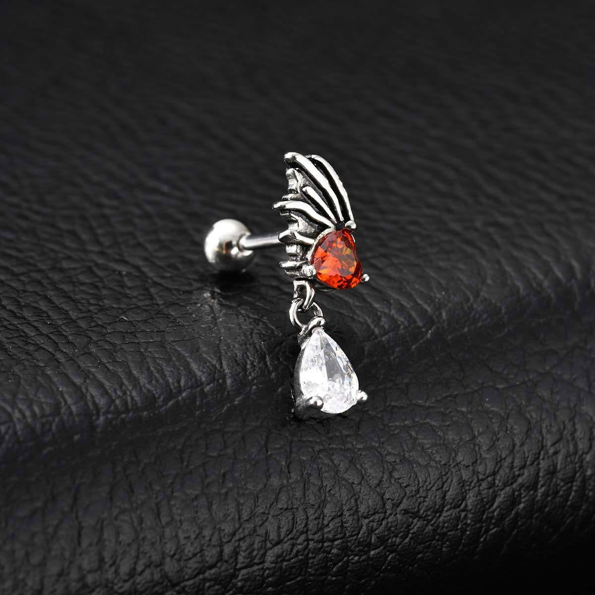 Kemstone Stainless Steel Angel Wing Heart Drop Earring with Cubic Zirconia for Men & Women ED-999S