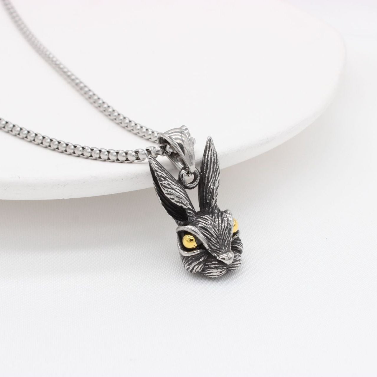 Kemstone Rabbit Head Pendant Necklace Stainless Steel for Men & Women P0997