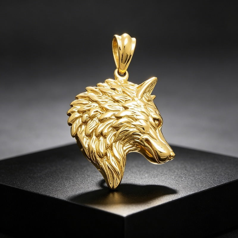 Kemstone Titanium Steel Wolf Head Pendant Necklace for Men Vintage Animal Charm KP117150-KJX