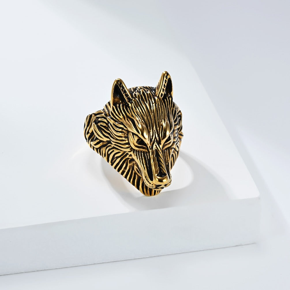 Kemston Stainless Steel Wolf Head Signet Ring for Men Gothic Viking Animal Jewelry K-R1086