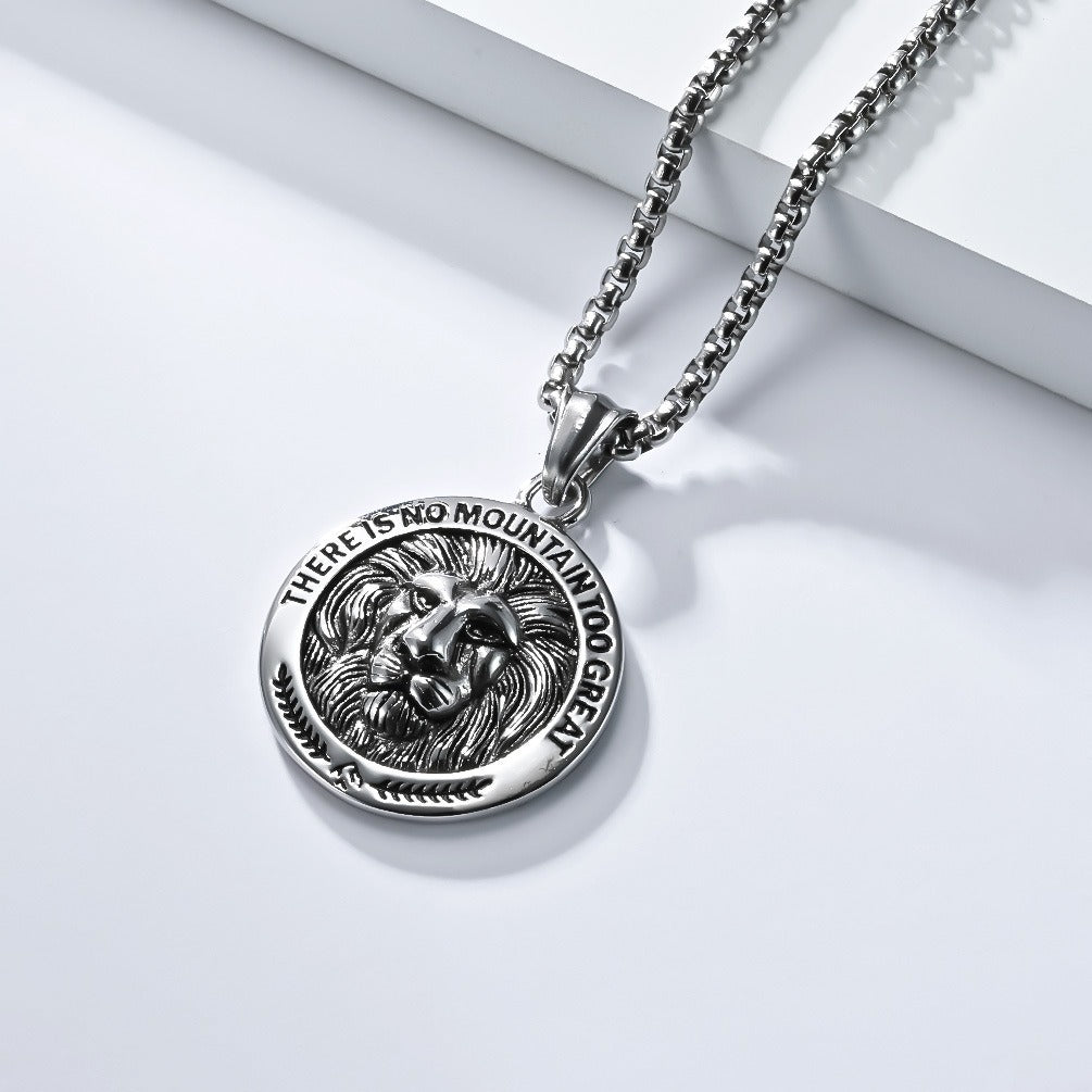 Kemstone Stainless Steel Lion Head Pendant Necklace for Men Vintage Medallion K-PT613