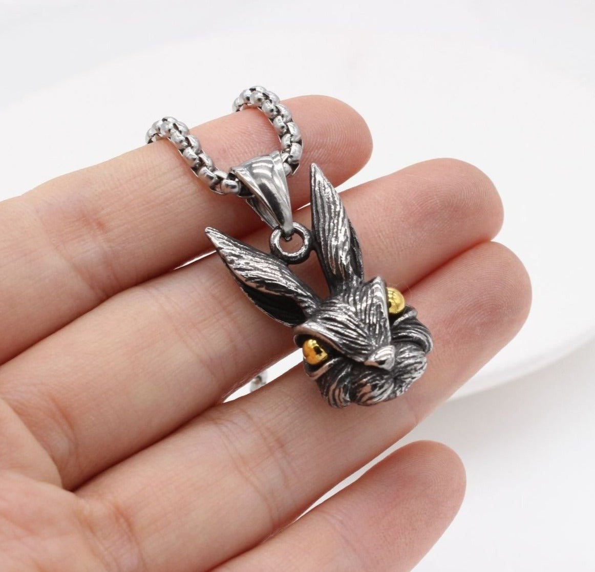 Kemstone Rabbit Head Pendant Necklace Stainless Steel for Men & Women P0997
