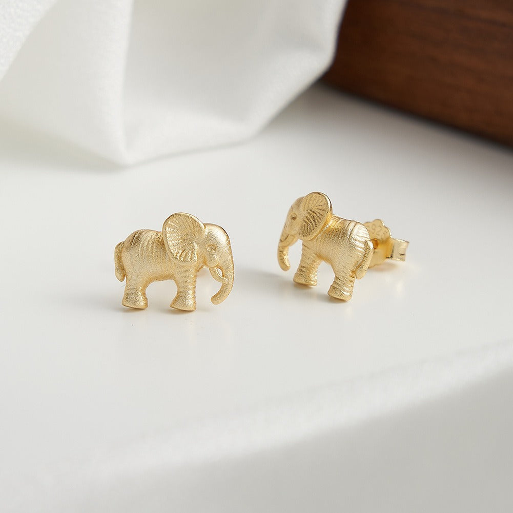 Kemstone 925 Sterling Silver Elephant Stud Earrings for Women Textured Animal Gold Silver SE404