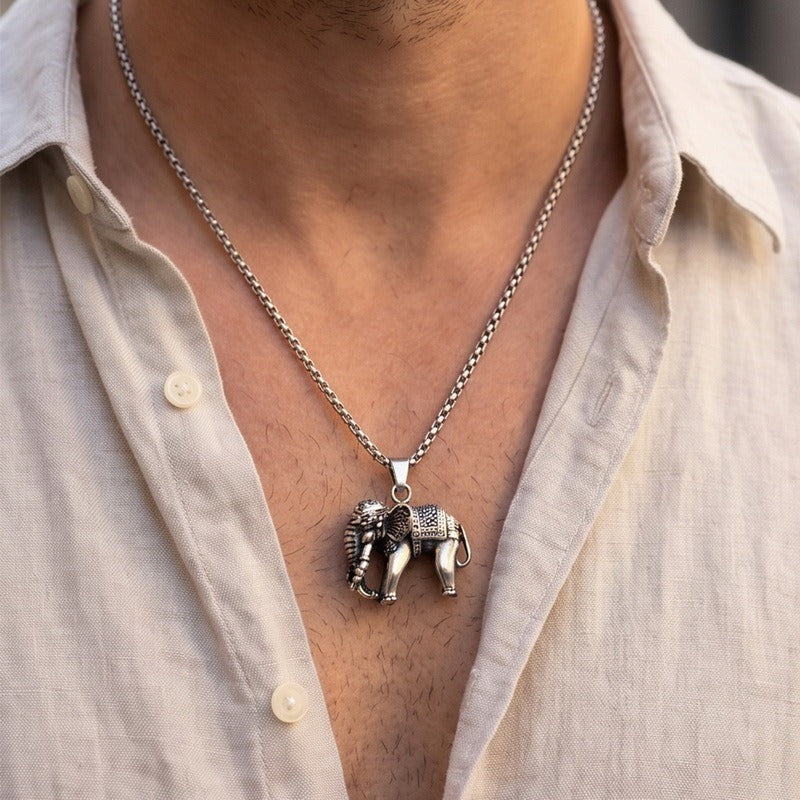 Kemstone Stainless Steel Elephant Pendant Necklace for Men Vintage Red Accent KP118497-LU