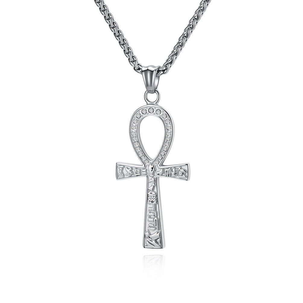 Kemstone Ankh Pendant Necklace Stainless Steel Geometric Symbol for Men Silver Gold Black K-PT708