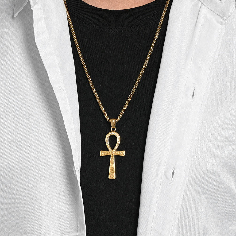 Kemstone Ankh Pendant Necklace Stainless Steel Geometric Symbol for Men Silver Gold Black K-PT708