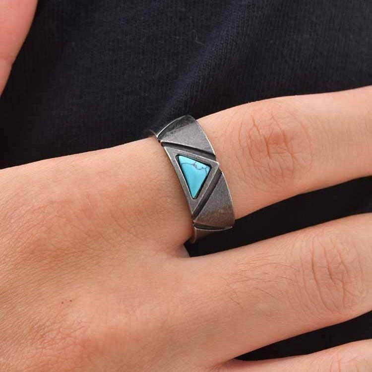 Kemstone Stainless Steel Triangle Turquoise Ring for Men Vintage Gray RC-111