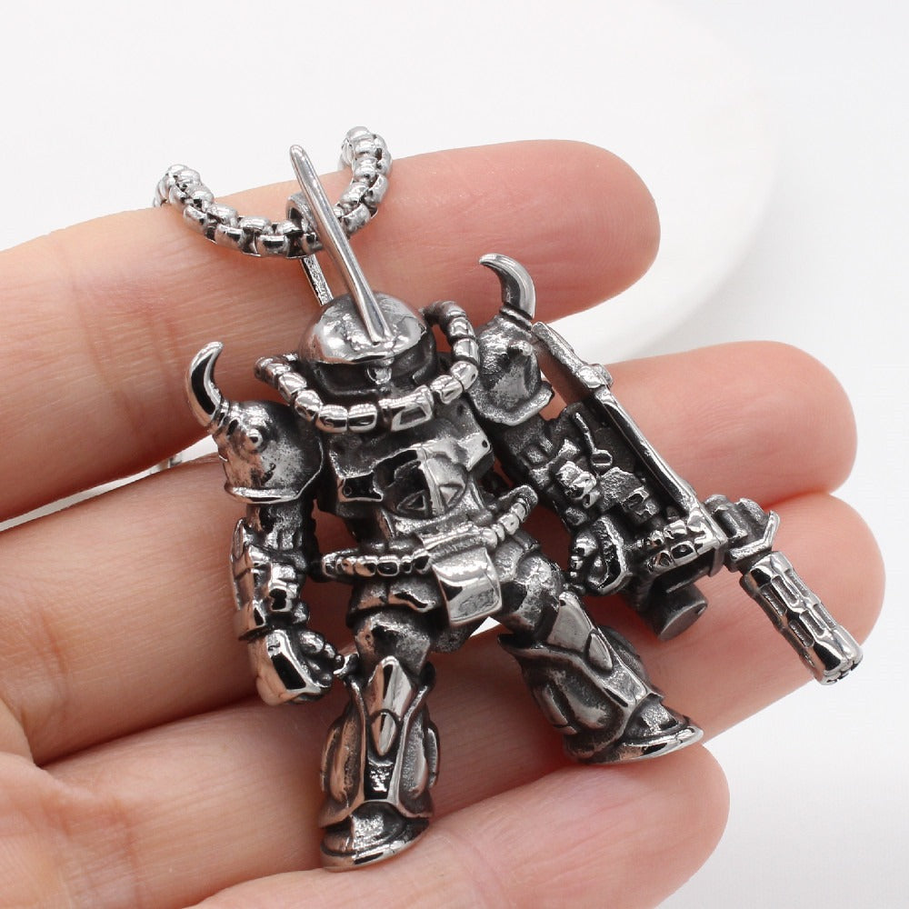 Kemstone Robot Pendant Necklace Stainless Steel Armored Mech Figure Mini for Men P1347
