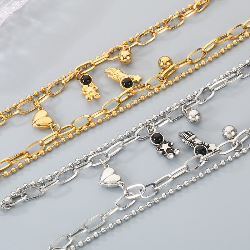 Kemstone Astronaut Magnetic Heart Couple Bracelet Titanium Steel Layered Chain for Men & Women KB208413-Z