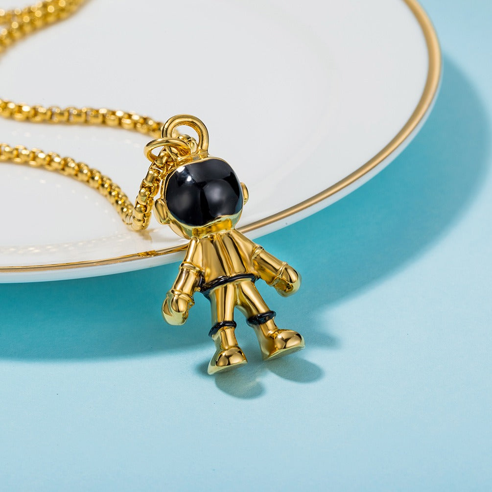 Kemston Stainless Steel Astronaut Space Character Pendant Necklace for Men Women Hip Hop K-PT196