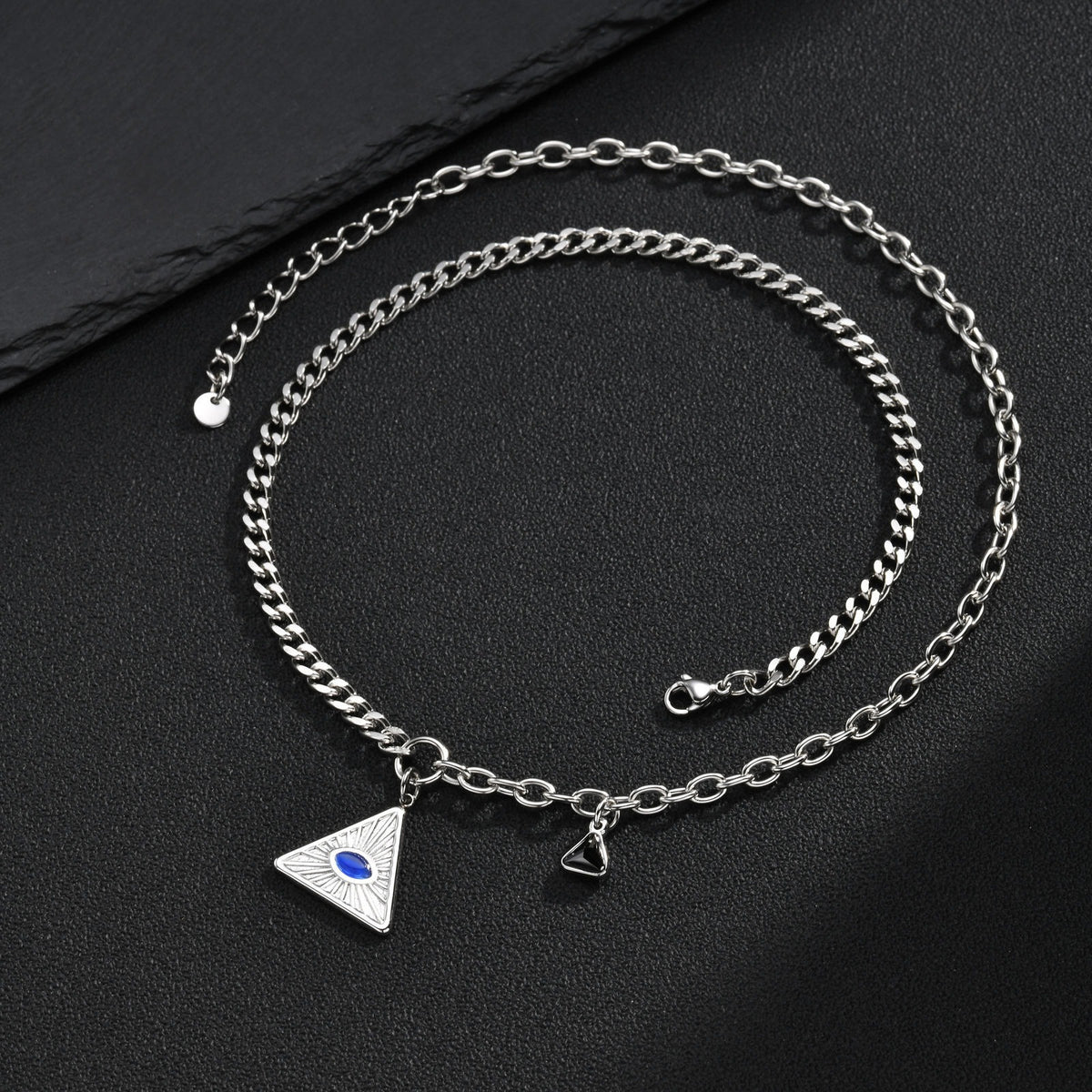 Kemstone Blue Glass Triangle Necklace for Men Stainless Steel NC-3216