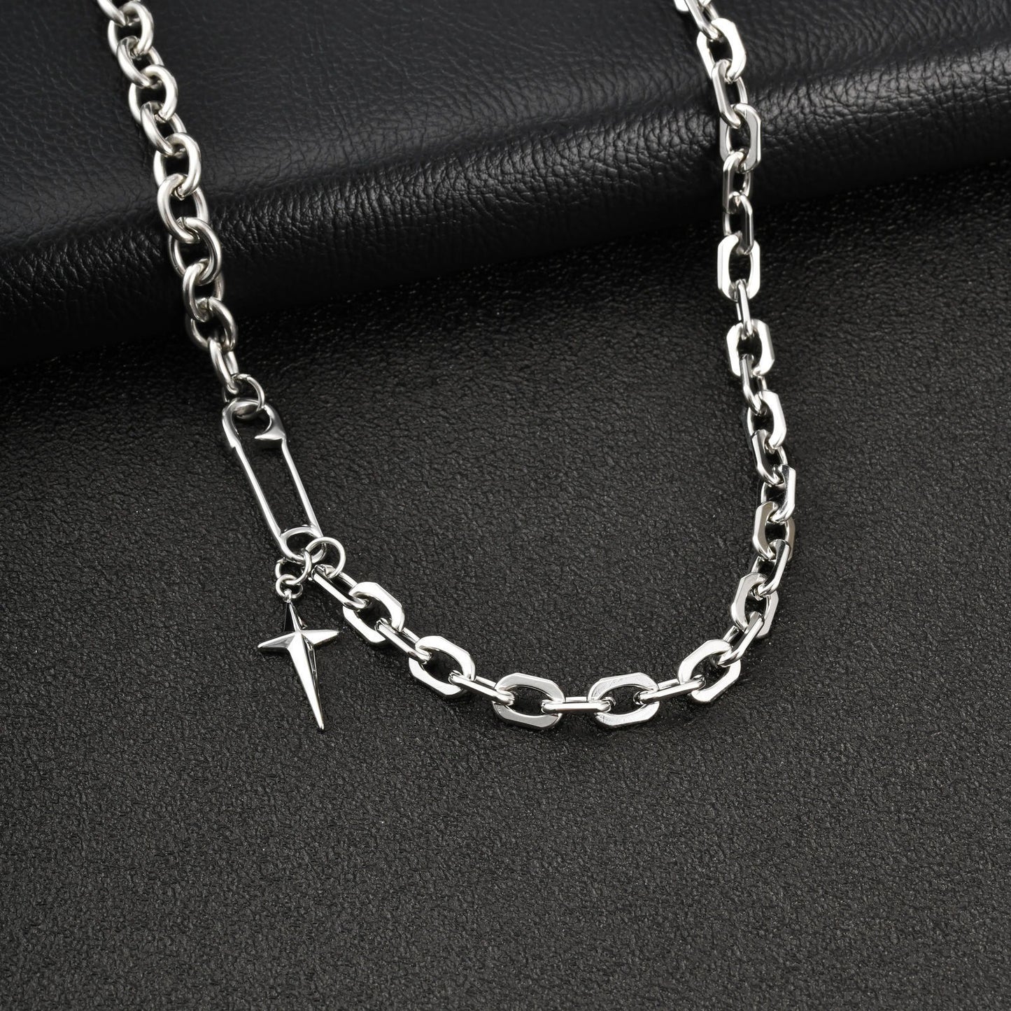 Kemstone Stainless Steel Pin Chain Choker Necklace with Star Charm for Men Women NC-2835