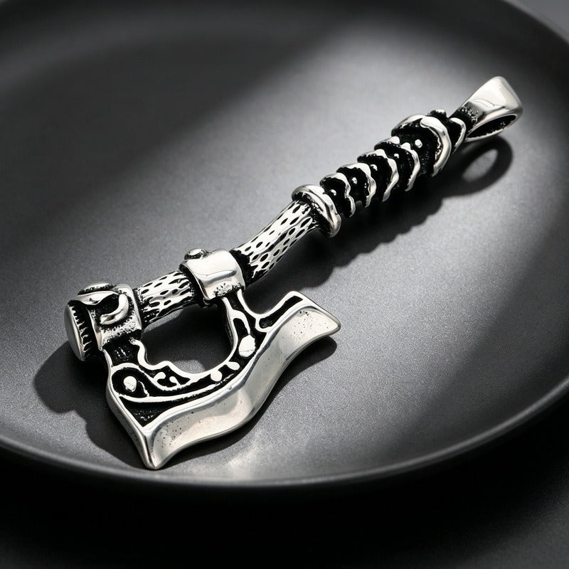 Kemston Stainless Steel Viking Axe Pendant Necklace for Men Gothic KP118608-LU