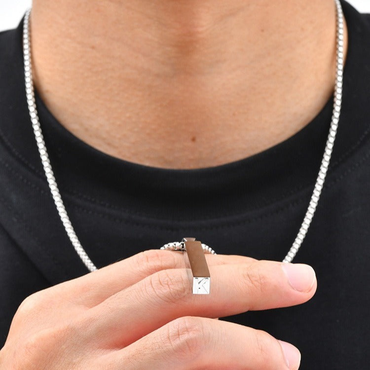 Kemston Letter Necklace for Men Stainless Steel Bar Pendant Minimalist Design PN-2380