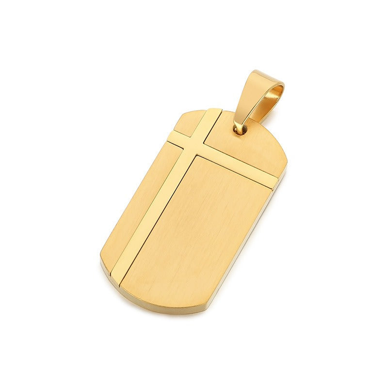 Kemstone Bar Pendant Necklace Stainless Steel Minimalist Cross Crack Texture Men KP130991-HR