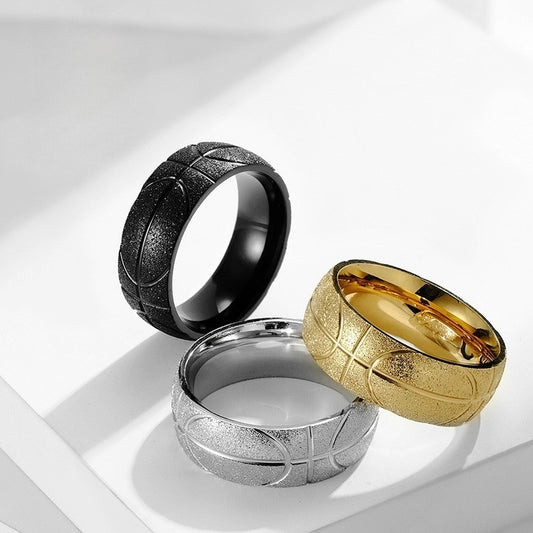 Kemstone Stainless Steel Basketball Texture Ring for Men – Matte Engraved Hip Hop Style K-R532