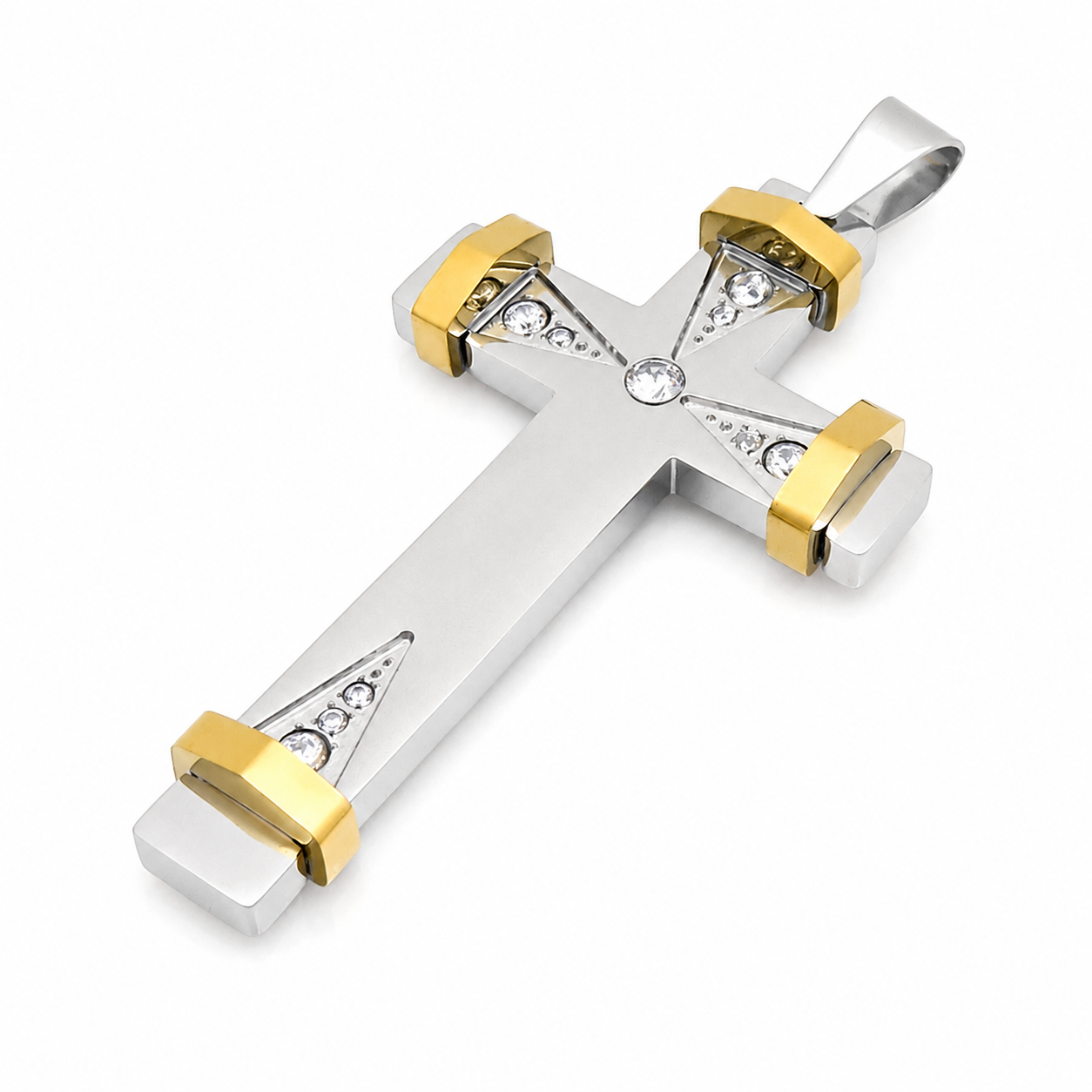 Kemston Stainless Steel Geometric Cross Pendant Necklace for Men KP119531-KFC