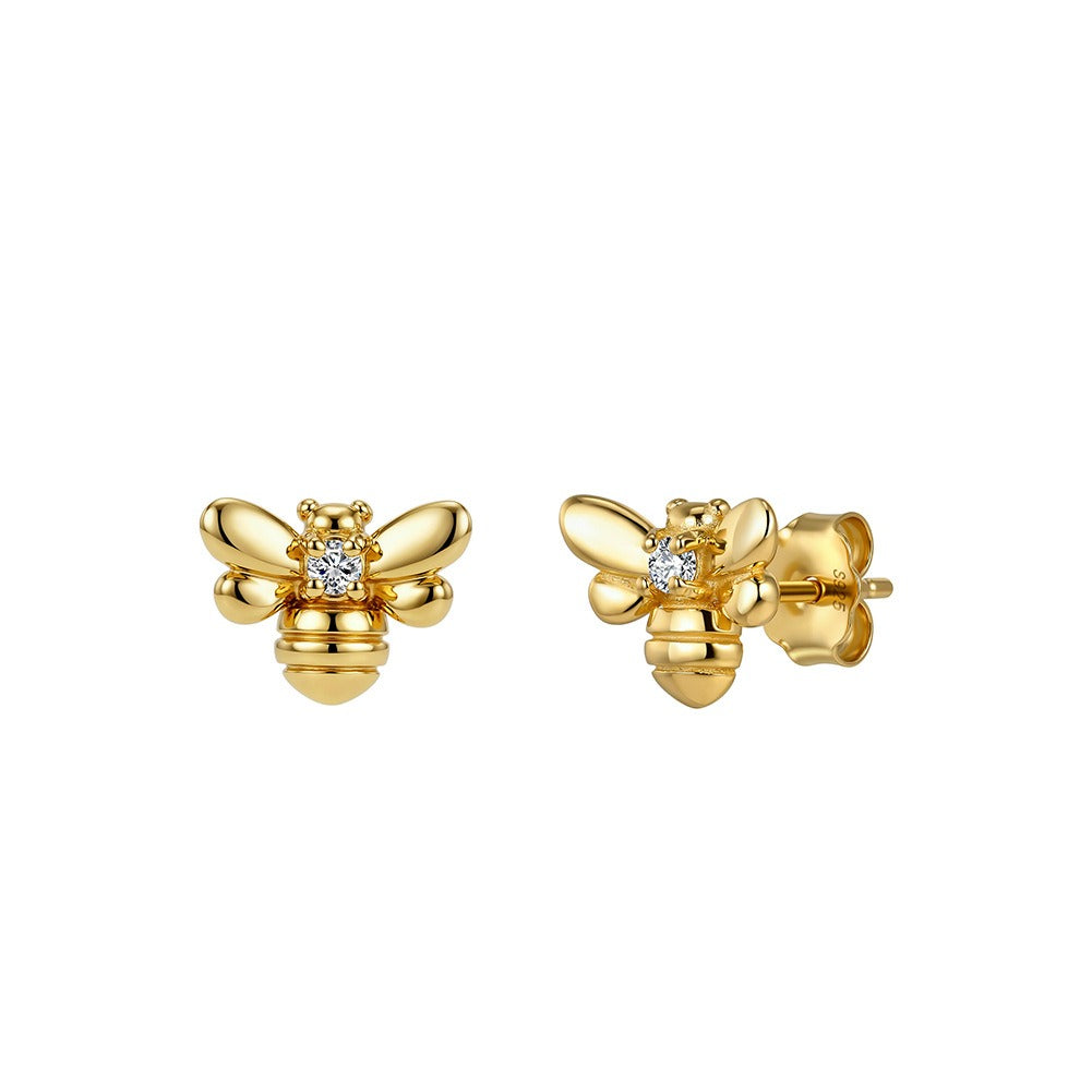 Kemstone Bee Stud Earrings for Women 925 Sterling Silver Cubic Zirconia Gold Silver APE155
