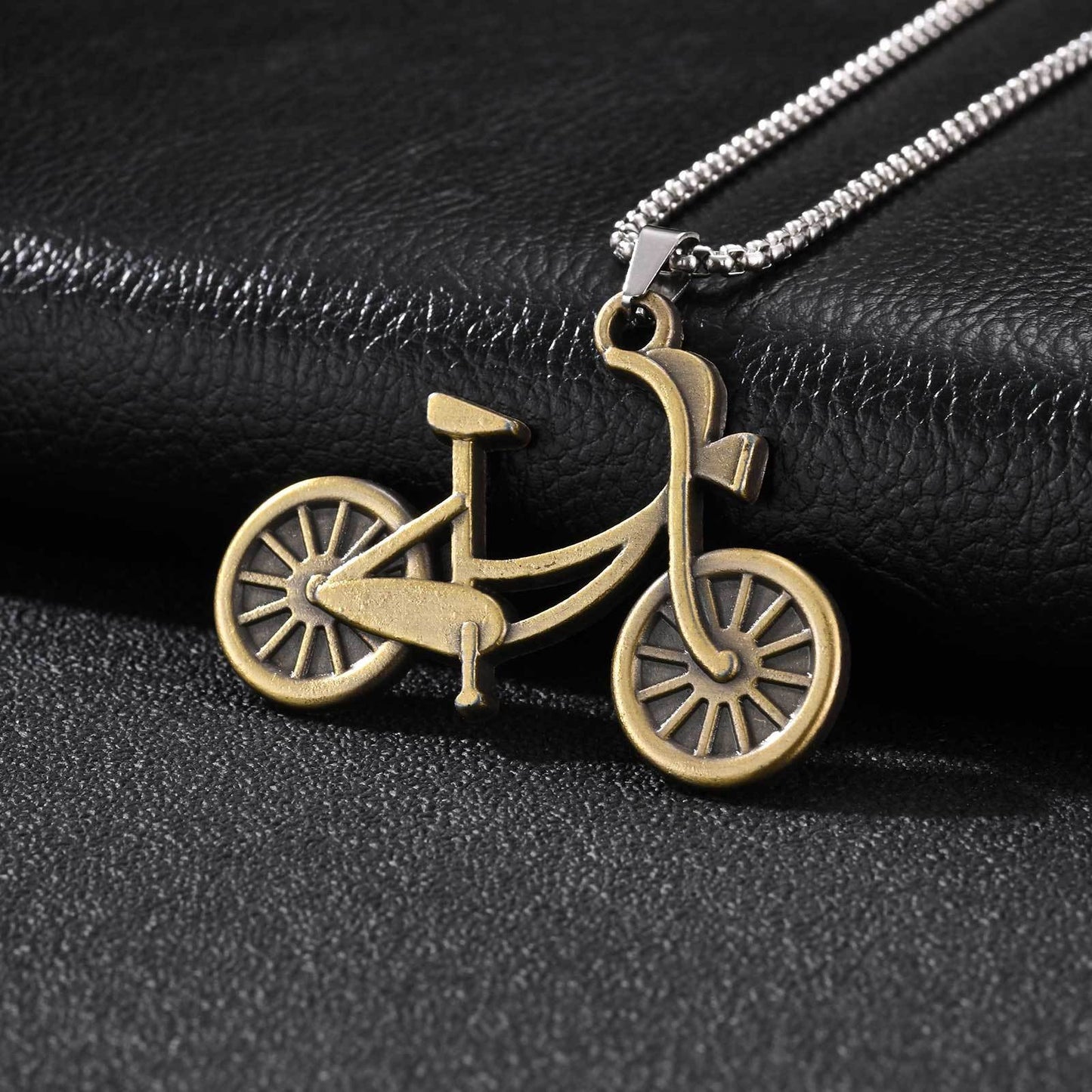 Kemston Bicycle Pendant Necklace for Men Vintage Alloy Design Stainless Steel Chain NC-2999