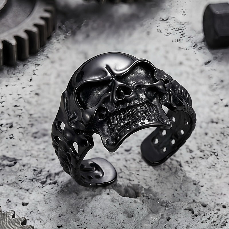 Kemston Titanium Steel 3D Skull Cuff Bracelet for Men Gothic Biker KB36415-D