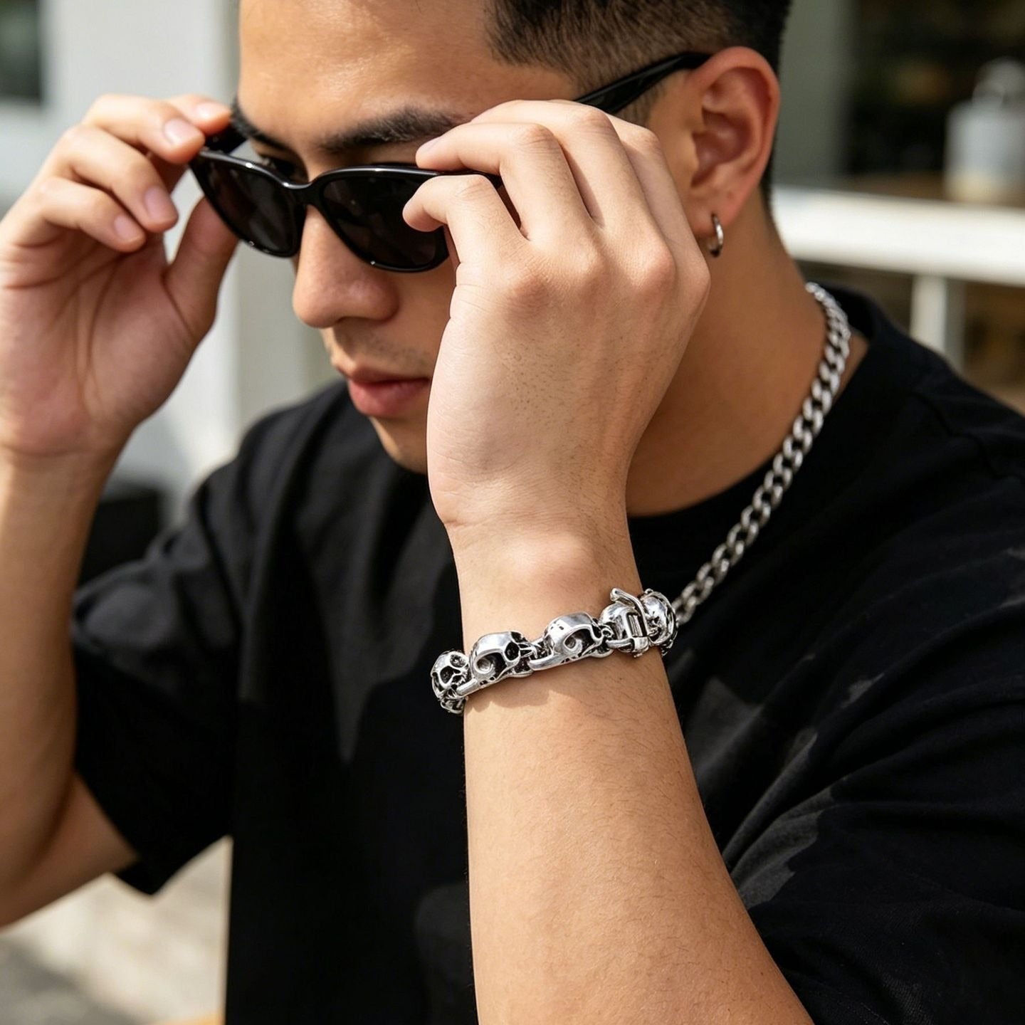 Kemstone Titanium Steel Skull Link Bracelet for Men Gothic Punk Chain KP27293-D