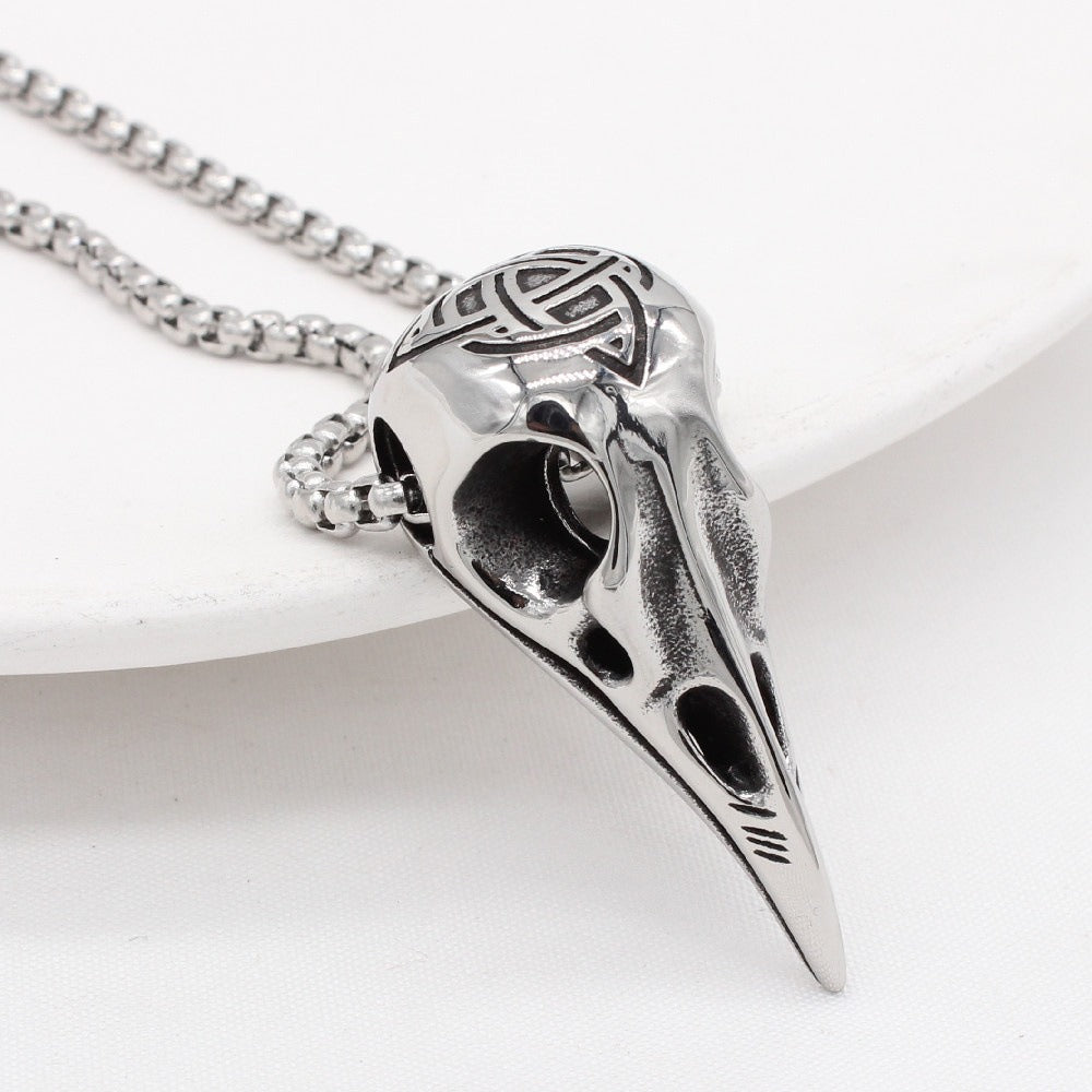 Kemstone Nordic Bird Skull Pendant Necklace for Men Titanium Steel Carved Design P1326