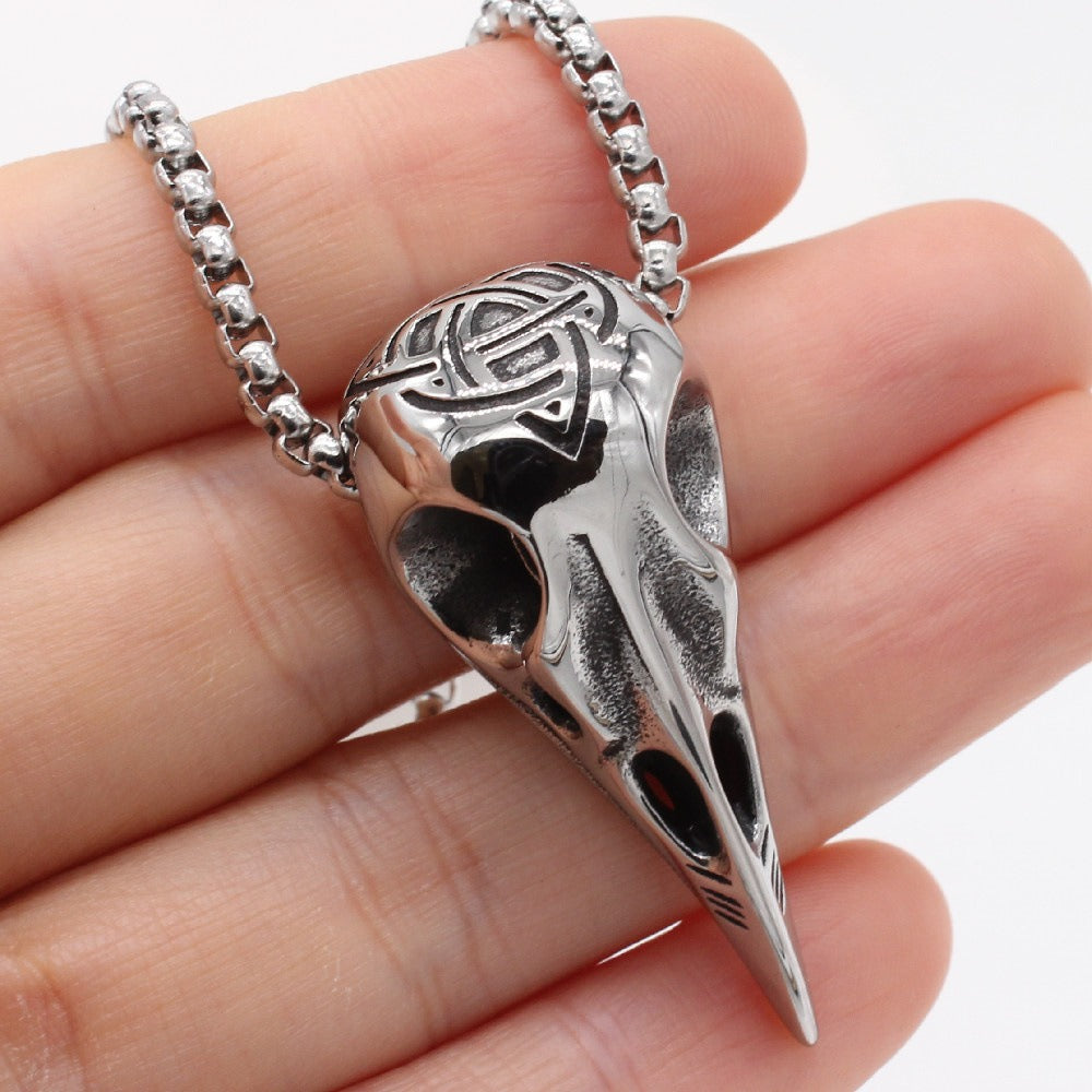 Kemstone Nordic Bird Skull Pendant Necklace for Men Titanium Steel Carved Design P1326