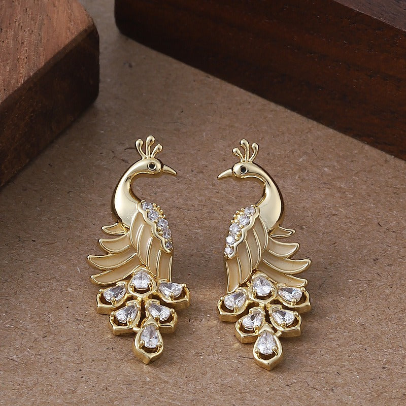 Kemstone Peacock Stud Earrings for Women Enamel Copper TD14102