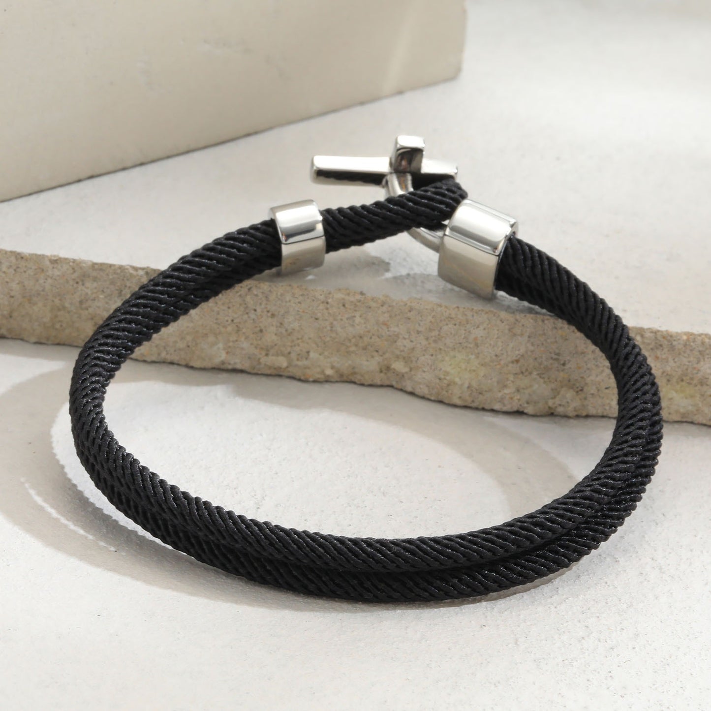 Kemstone Men’s Stainless Steel Cross Bracelet – Black Milan Rope BL-769