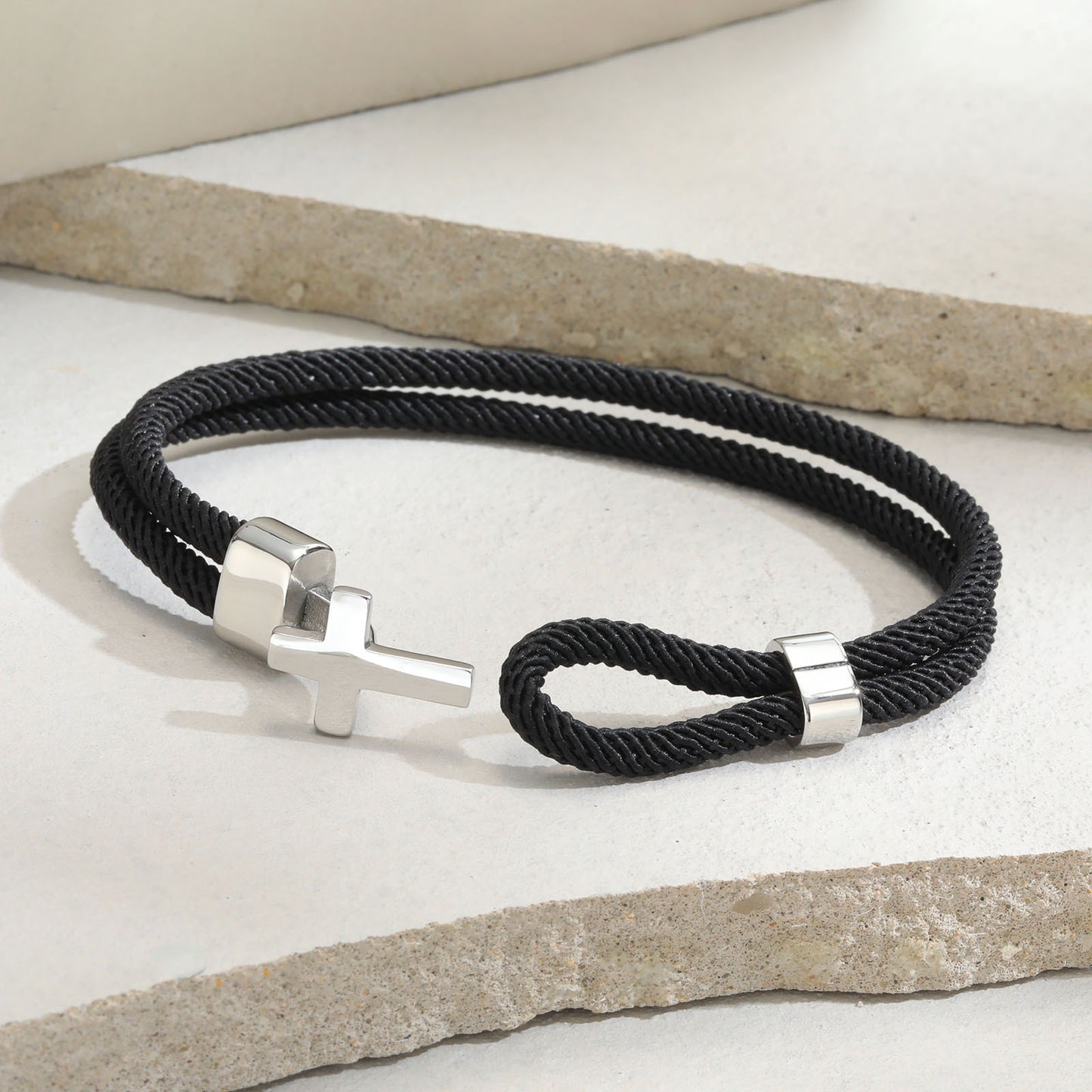 Kemstone Men’s Stainless Steel Cross Bracelet – Black Milan Rope BL-769
