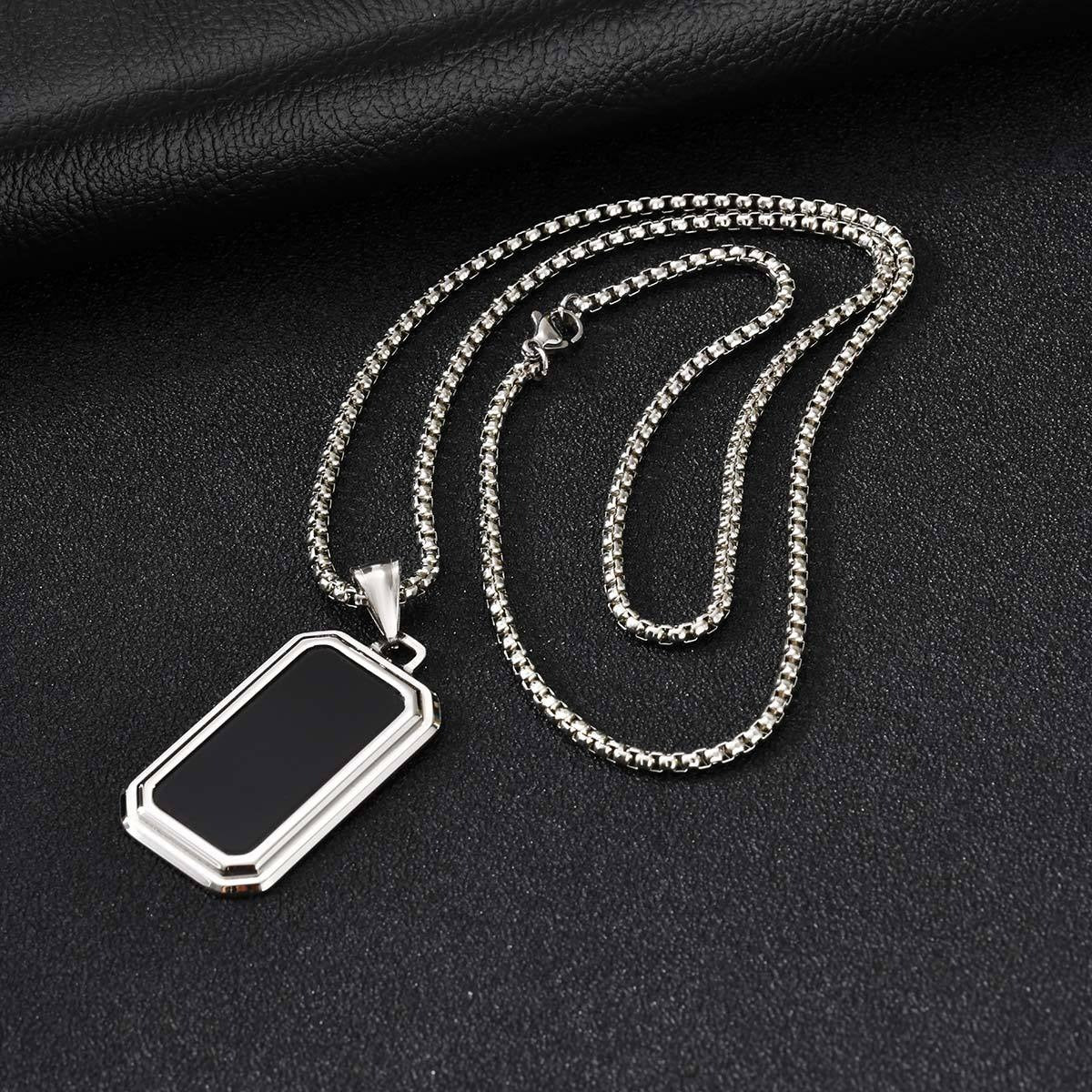 Kemstone Stainless Steel Rectangular Pendant Necklace with Acrylic Inlay PN-2267