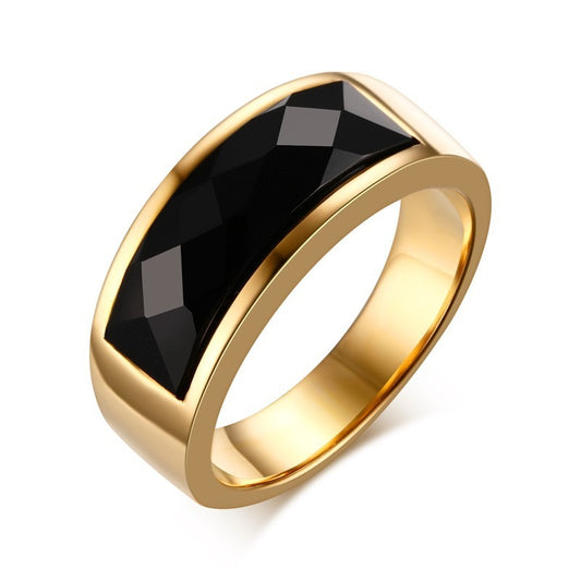 Kemstone Stainless Steel Ring for Men & Women – Black Agate Inlay RC-203
