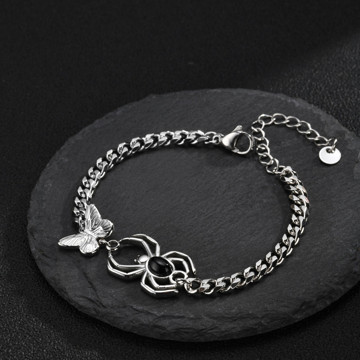 Kemstone Black Agate Spider Bracelet for Men Stainless Steel BR-3265